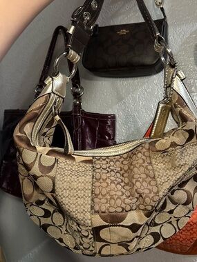 Coach Patchwork Signature Hobo Bag in Brown and Tan